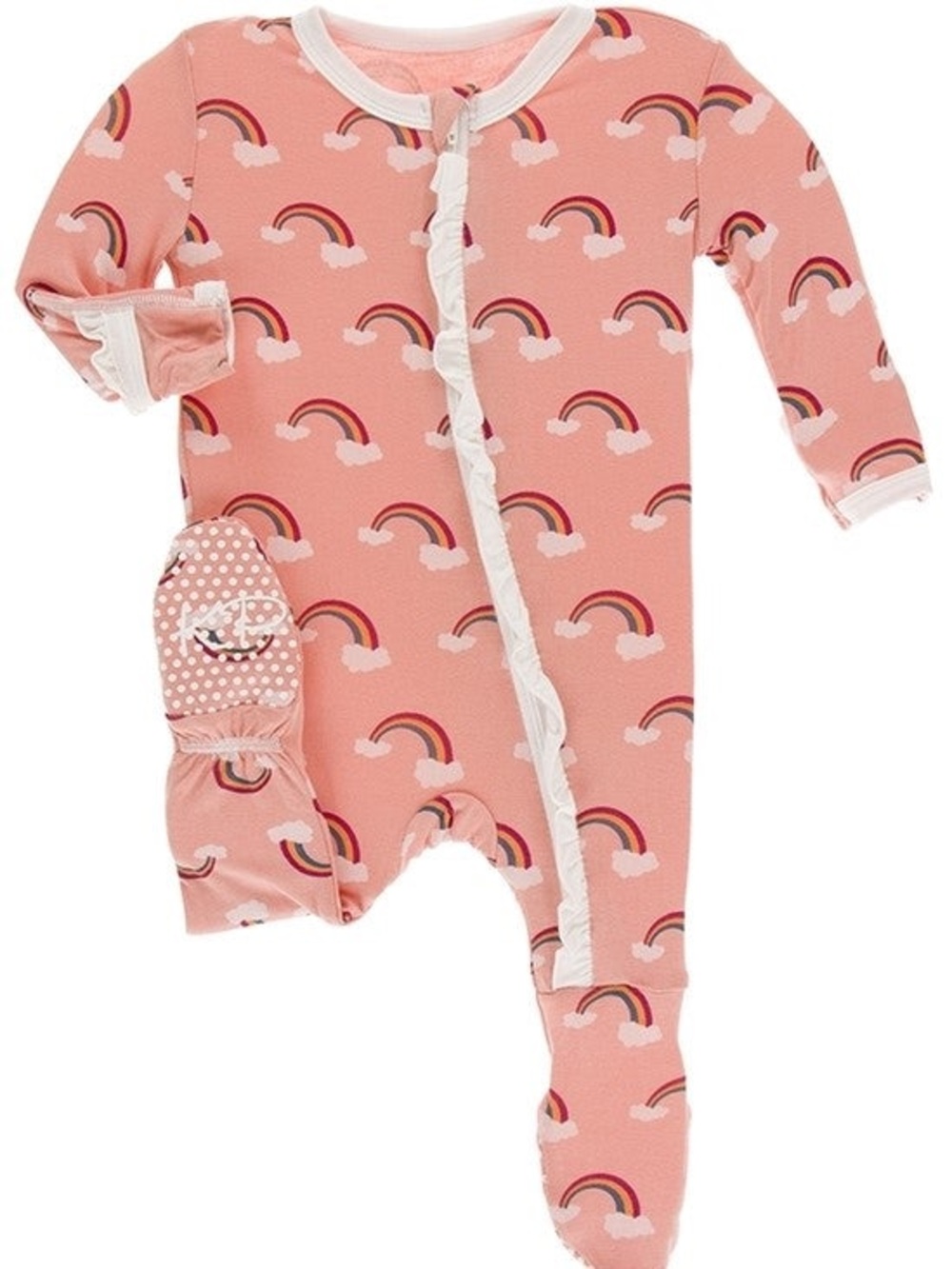 NWT Kickee Pants Pink Rainbow Print Muffin Ruffle Footie